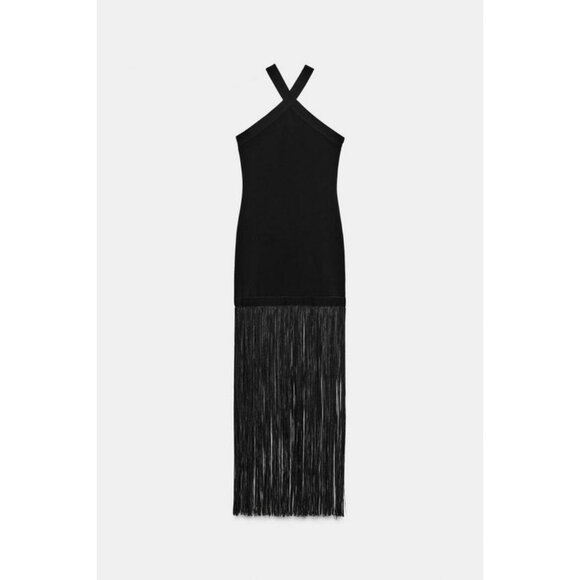 ZARA STRETCH LONG DRESS WITH FRINGING - Picture 10 of 12